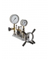 10151 Comparison pump PH 60 P with test items on a base plate with pressure gauge -1 to +60 bar handwheel calibration technology pneumatic version pressure generation by ARMANO